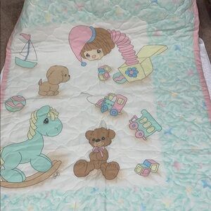 Vtg 80s Printed Novelty Baby Toddler 32.5 X 44.5 Nursery bedding Quilt blanket